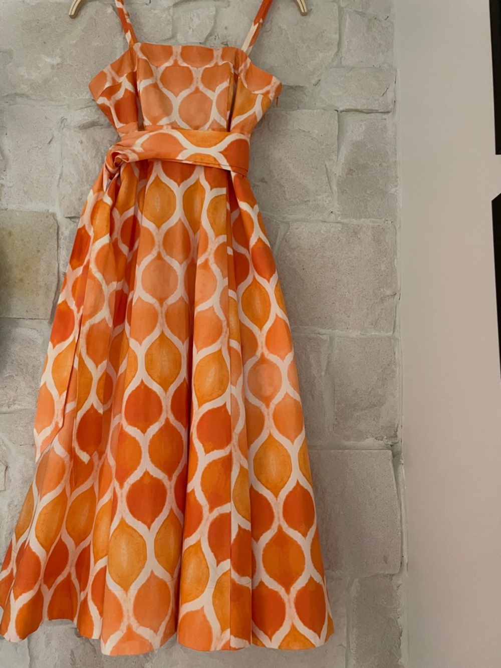 Maeve Anthropologie Orange White Strapless Midi Dress Pockets -Size 2